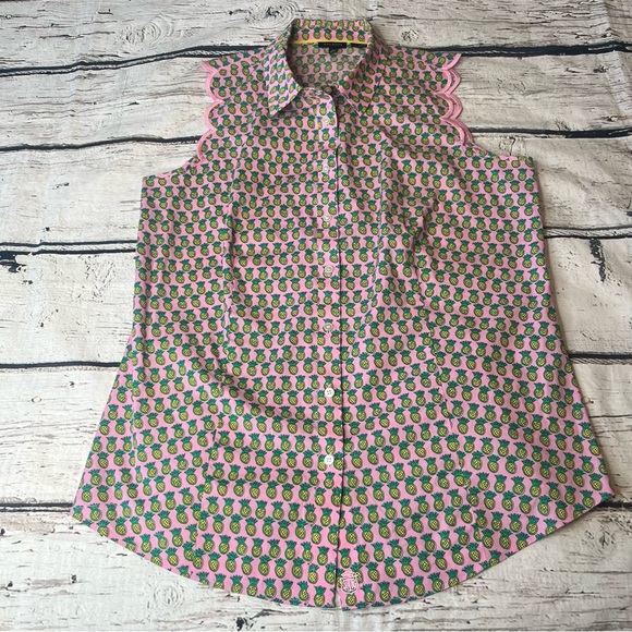 Talbots Tops - Talbots No-Iron Scalloped Edge Pineapple Print Sleeveless Blouse Size 10